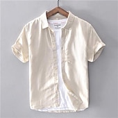 cheap Business Casual-Men&#039;s Shirt Linen Shirt Casual Shirt Cotton Shirt Plain Vacation Street White Sky Blue Khaki Light Grey Short Sleeve Turndown Summer Clothing Apparel Button-Down