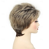 cheap Older Wigs-Wig Natural Wave Asymmetrical With Bangs Wig Short Golden Blonde Synthetic Hair Women's Classic Blonde Short Blonde Pixie Cut Wig