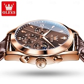 Χαμηλού Κόστους Ρολόγια Quartz-OLEVS Ανδρικό Ρολόι Κουρδιστό Μόδας Καθημερινής Χρήσης Φάση Σελήνης Λαμπερό Ημερολόγιο Χρονογράφος Ρολόι Δερμάτινο Λουράκι