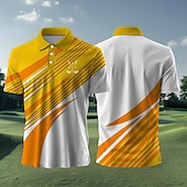 Men's Striped Sports Polo Shirts Golf Shirt Short Sleeve Polo Shirts Collared Shirts Casual Sportswear Vacation Wear Buttons 3D Print Summer Spring Black Yellow Blue 7
