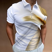 billige Geometrisk polo for menn-Herre Geometrisk Poloskjorter med glidelås Golf skjorte Kortermet Poloskjorter Skjorter med krage Business Casual Ferieklær Formell klær Festivalklær 3D-utskrift Kvart zip-polo Sommer Vår Blå Lilla