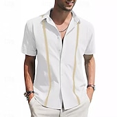 economico Casual da lavoro-Per uomo Camicia camicia di lino Maglietta informale Camicia di cotone Color Block Hawaiano Per eventi Nero Bianco Blu marino Azzurro cielo Manica lunga Bavero Primavera &amp; Autunno Abbigliamento