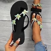 voordelige Vakantiesandalen-Dames slippers met strass-vlindersleehak – glamoureuze strandsandalen voor zomervakanties, poolparty&#039;s en casual resortkleding