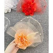 cheap Fascinators-Fascinators Headwear Headpiece Net Veil Hat Wedding Ladies Day With Cap Floral Headpiece Headwear