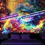 cheap Blacklight Tapestries-Blacklight Tapestry UV Reactive Glow in the Dark Glow Party Neon Arty Woman Psychedelic Trippy Misty Hanging Tapestry Wall Art Mural for Living