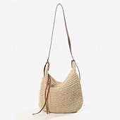 economico Borsette e borse tote-borse a tracolla in paglia intrecciata a mano da donna – borsa a tracolla estiva da spiaggia boho con tracolla regolabile in pelle