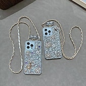 olcso iPhone-tokok-telefon Ügy Kompatibilitás iPhone 16 15 14 Pro Max Plus iPhone 13 12 11 Pro Max Mini Fekete tok zsinórral Nem sárgul Bling Glitter Shiny Virág TPU Strassz