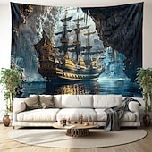 billiga Ocean Beach Gobeläng-piratskepp hängande gobeläng väggkonst stor gobeläng väggmålning dekor fotografi bakgrund filt gardin hem sovrum vardagsrum dekoration