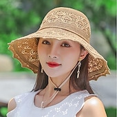 abordables refrigeración calefacción-Sombrero de paja de ala ancha para mujer, sombrero de playa flexible con lazo, sombrero de verano con protección UV, visera plegable para viajes al aire libre