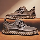 cheap Casual Lace-Up Shoes-Men's Beige Knit Casual Sneakers, Lightweight Lace-Up Comfort Walking Shoes for Daily Wear, Travel, Weekend Leisure and Smart Casual Outfits