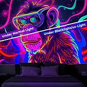 cheap Blacklight Tapestries-Blacklight Tapestry UV Reactive Glow in the Dark Glow Party Neon Chimpanzees Psychedelic Trippy Misty Hanging Tapestry Wall Art Mural for Living