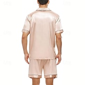 ieftine Pijamale-Bărbați Pijamale Set pijama Top și pantaloni scurți de pijama 1set Simplu Modă Stilat Clasic Casă Zilnic Pat Poliester Confort Respirabil Απαλό Rever Manșon scurt Cămașă Pantaloni Scurți Buton Talie
