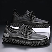 cheap Casual Lace-Up Shoes-Men's Beige Knit Casual Sneakers, Lightweight Lace-Up Comfort Walking Shoes for Daily Wear, Travel, Weekend Leisure and Smart Casual Outfits