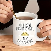 voordelige Mokken &amp; Bekers-1pc en daar gaan we weer grappige koffiemok - grote keramische beker voor thee- en koffiedrinkers - dubbelzijdig ontwerp - perfect cadeau voor vrienden en interieur