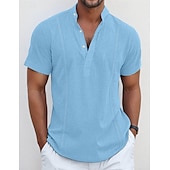 economico Classico-Per uomo Camicia Camicia di lino Camicia Guayabera Camicia popover Camicia Estiva Abbigliamento da spiaggia Semplice Vacanza Casuale Bianco Blu marino Blu Cachi Manica Corta Colletto Estate
