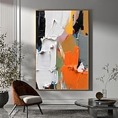 preiswerte Abstrakte Gemälde-strukturierte handgemalte Leinwand gewickelt Ölgemälde Wandkunst orange weiß schwarz abstrakte Leinwand Malerei modernes Kunstwerk Öl Hand Malerei Home Interior Rahmen fertig zum Aufhängen