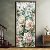 billige Dørdeksler-3d blomster dørdeksler veggmaleri dekor dør billedvev dør gardin dekorasjon bakgrunn dør banner avtakbar for inngangsdør innendørs utendørs hjemme rom dekorasjon gårdshus dekor forsyninger