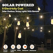 cheap Solar String Lights-Solar String Lights Outdoor Weatherproof with Remote, Solar Powered LED Edison Bulb Outdoor String Lights for Outside Patio Backyard Fence Halloween Christmas Decorations
