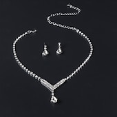 tanie Naszyjnik damski-Elegancki srebrny komplet biżuterii z kryształkami – naszyjnik z kryształkami w kształcie łezki i wiszące kolczyki dla kobiet