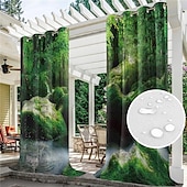 abordables Cortinas impermeables-Cortinas exteriores para patio, opacas impermeables, cubierta exterior para cenador, pabellón, pérgola, cenador, solárium, 2 paneles, cascada río