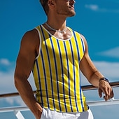 preiswerte Camisetas tropicales de vacaciones-Herren Farbblock Streifen Shirt Ärmellos T-Shirt 3D-Druck Hemd Urlaub Tropisch Modisch Gelb Rote Orange Sommer Frühling Bekleidung S M L XL XXL XXXL
