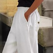 abordables Pantalones-Mujer Pantalones de lino y algodón Pantalones Casual / Diario Hasta el Tobillo Plano Malla Bolsillos laterales Transpirabilidad Cómodo Rígido Noche Fin de semana Blanco Primavera verano Ajuste regular