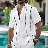 ieftine Concediu de odihna-Bărbați Cămașă cămașă de in Cămașă Guayabera Cămașă de vară Costum de plajă Camașă cu nasturi Simplu Casual Zilnic Negru Alb Portocaliu Manșon scurt Guler Vară Primăvară Îmbrăcăminte