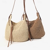 economico Borsette e borse tote-borse a tracolla in paglia intrecciata a mano da donna – borsa a tracolla estiva da spiaggia boho con tracolla regolabile in pelle