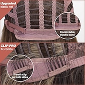 abordables Perruques Synthétiques Sans Bonnet-perruque brune avec frange, perruques ondulées à reflets bruns pour femmes, perruque de cheveux synthétiques bouclés jusqu&#039;aux épaules pour un usage quotidien de fête 18 pouces