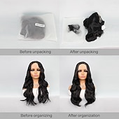 abordables Perruques synthétiques à dentelle-Perruque en dentelle synthétique Ondulé Style 24 pouce Naturel Partie médiane 13x4x1 T Part Lace Front Perruque Femme Perruque Noir