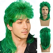 economico Parrucche storiche-Parrucche Mullet da Uomo Sallcks Marroni Ricci Retro 70s 80s Costume Cosplay Parrucca Rocker Disco Show Parrucca - Marrone Chiaro Parrucche di Halloween