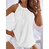 ieftine Bluze &amp; Camisole Damă-Woman&#039;s Camisola Top Fără Mâneci Guler Halter Fără Mâneci Dantelă Tăiată Elastic Moale Guler Înalt Vară Casual Turcoaz Ușor Versatil Îmbrăcăminte de Plajă