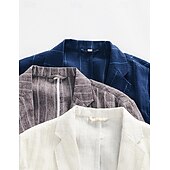 cheap Men&#039;s Classic Blazers-100% Linen Men&#039;s Linen Blazer Blazer Business Formal Evening Wedding Party Fashion Casual Spring &amp;  Fall Stripes Pocket Casual / Daily Single Breasted Blazer White Navy Blue Coffee