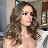 cheap Human Hair Lace Front Wigs-Remy Human Hair 13x4 Lace Front Wig Short Bob Brazilian Hair Wavy Loose Wave Light Brown Wig 130% 150% Density with Baby Hair Pre-Plucked For Women Long Human Hair Lace Wig