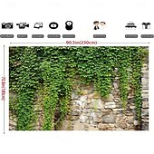 cheap Outdoor Flags &amp; Banners-1pc Spring Garden Leaves Falling Horticultural Plants Grunge Stone Wall Green Banner Leaves And Branches Covering Vintage Architecture Photo Background
