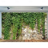 cheap Outdoor Flags &amp; Banners-1pc Spring Garden Leaves Falling Horticultural Plants Grunge Stone Wall Green Banner Leaves And Branches Covering Vintage Architecture Photo Background