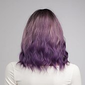 abordables Perruques Synthétiques Sans Bonnet-gris vert rose blonde violet perruque pour femmes ombre violet bob perruque mardi gras perruques courtes bouclés ondulés noir à violet perruque avec frange synthétique résistant à la chaleur