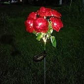 abordables Éclairage paysager-Lampe solaire à LED 7 têtes, simulation solaire, fleur de rose de la Saint-Valentin, lumière de jardin étanche, 42 LED, simulation de fleur, éclairage extérieur de cour, villa, parc, pelouse, allée, décoration de paysage, 1/2 pièces