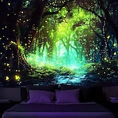 billiga Blacklight tapestries-blacklight gobeläng uv reaktiv glöd i mörkret lyktstolpe trippy dimmig natur landskap hängande gobeläng väggkonst väggmålning för vardagsrum sovrum glöd fest