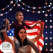 Недорогие Питание от батареек-Патриотичные светодиодные гирлянды Декор для Дня независимости 2 м 20 LED для Дня независимости 4 июля 250-й юбилей День памяти работающие от батареек звёздные огоньки праздничное украшение для дома