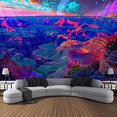 cheap Blacklight Tapestries-Blacklight Tapestry UV Reactive Glow in the Dark Glow Party Neon Desert Trip Psychedelic Trippy Misty Hanging Tapestry Wall Art Mural for Living