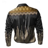 cheap Men&#039;s Satin Shirt-Men&#039;s Ethnic Baroque Dress Shirt Button Up Shirt Long Sleeve Fashion Casual Vacation Daily Evening Party Summer Spring Fall Turndown Collared Shirts Buttons Print Black