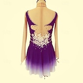 billige Figur skating kjoler-Kjole til kunstløp Dame Jente Skøyteløp Kjoler Blå Fuksia Tommelhull halo-farging Netting Spandex Elastisk Trening Profesjonell Konkurranse Skøyteklær Hold Varm Klassisk Krystall / Rhinstein Langermet