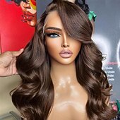 economico Parrucche lace front capelli veri-Capelli umani di Remy 13x4 Pizzo Frontale Parrucca Parte laterale Brasiliano Ondulato Marrone Parrucca 130% 150% Densità dei capelli con i capelli del bambino 100% Vergine Senza colla Pre-a pizzico