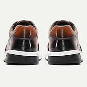 cheap Premium Leather Sneakers-Men&#039;s Dress Sneakers Leather Italian Full-Grain Cowhide Slip Resistant Lace-up Yellow-Brown