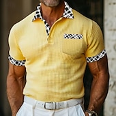 economico Polo Classico da Uomo-Per uomo Polo commerciale Camicia da golf Golf Ufficio Informale Bavero Classico Manica corta Essenziale Moderno Color Block Collage Pulsante Primavera estate Standard Giallo Chiaro Bianco latte Kaki