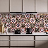 cheap Tile stickers-24PCS Peel and Stick Tile Stickers, Moroccan Pattern PVC Wall Decals, Self-Adhesive Removable Wallpaper for Renters, for Bedroom Bathroom Cabinet, Easy Installation