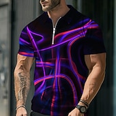 cheap Men&#039;s Geometric Polo-Men&#039;s Graphic Neon Zip Polo Shirts Golf Shirt Short Sleeve Polo Shirts Collared Shirts Casual Vacation Wear Rave Wear Party Outfits 3D Print Quarter Zip Polo Summer Spring Black Blue Purple