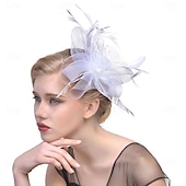 billige Coiffer-fascinators Hatter Hodeplagg organza Fedora Topplue slørhatt Hesteløp cocktail Elegant Årgang Med Fjær Sløyfer Hodeplagg Hodeplagg