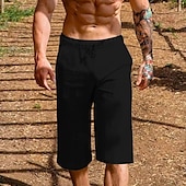 baratos Feriado-Homens Shorts de verão Shorts de praia Bolsos Com Cordão Cintura elástica Tecido Conforto Respirável Comprimento do joelho Férias Feriado Praia Havaiana Boho Preto Branco
